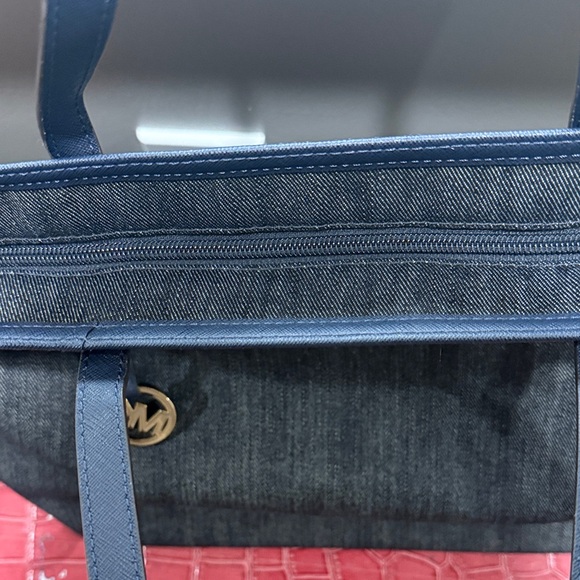 Michael Kors Dark Blue Denim Tote with Gold Hardware